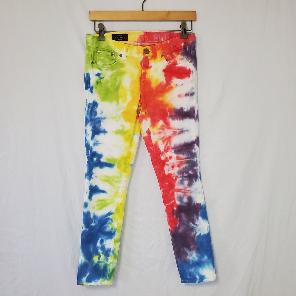 J CREW Toothpick Custom Tie Dye Ankle Jeans 26